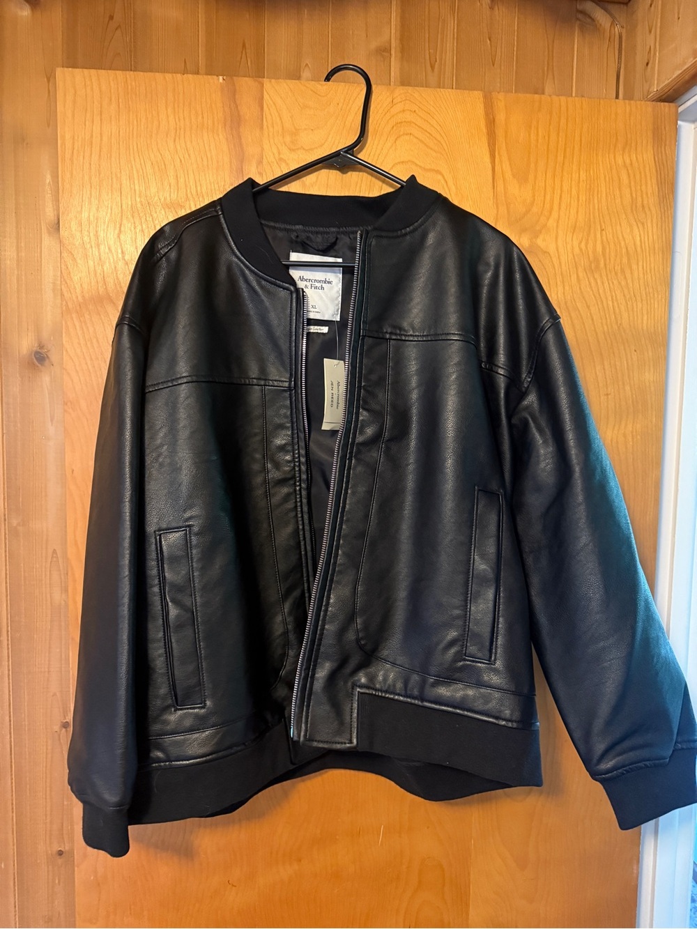 Abercrombie & Fitch Black Vegan Leather Zip Bomber NWT